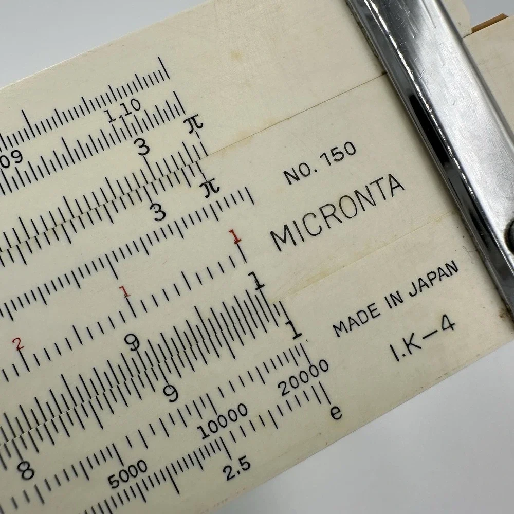 Vintage Micronta No. 150 Bamboo Slide Rule & Leather Case Made In Japan